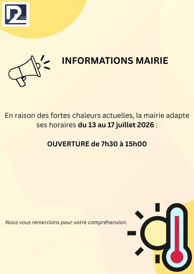 INFORMATIONS MAIRIE DU 13 AU 17 JUILLET 2026
