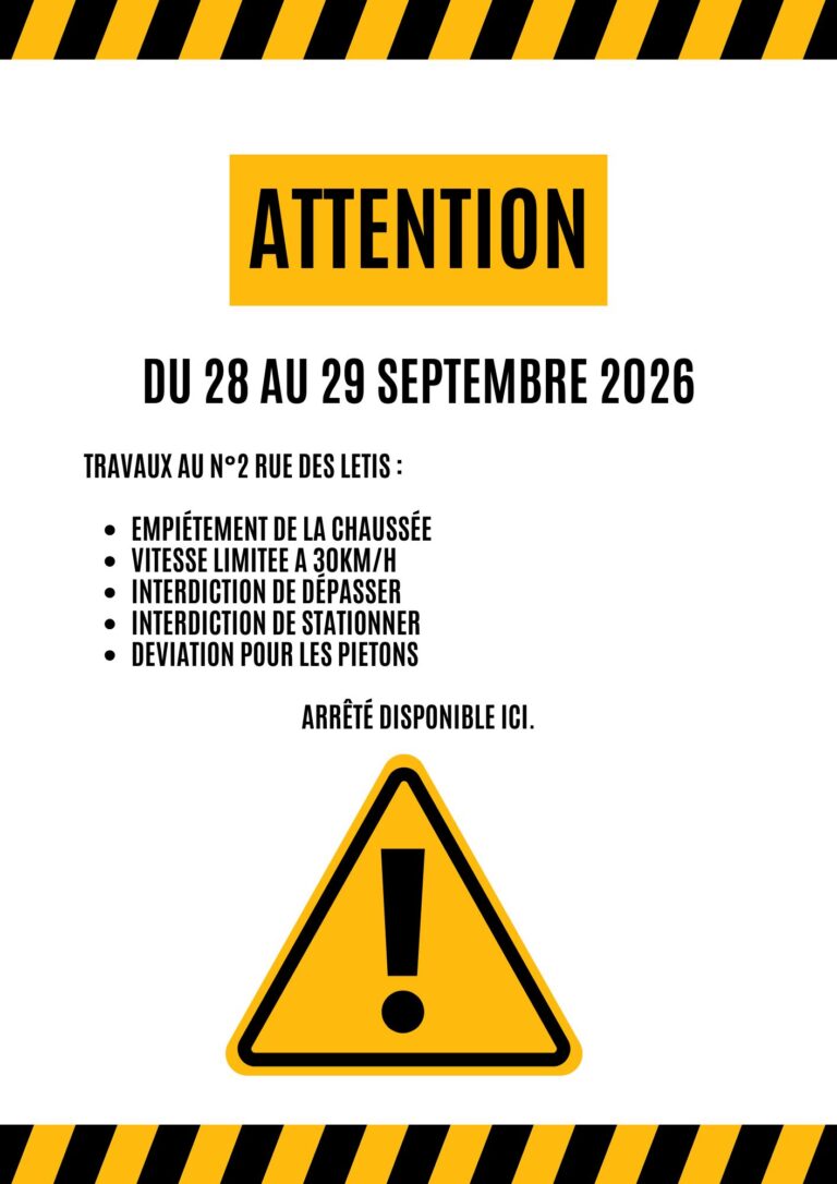Information travaux les 28 et 29 septembre 2026