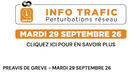 Préavis de grève : mardi 29 septembre 2026